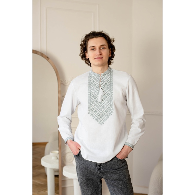 Men's White Embroidered Shirt Zerno