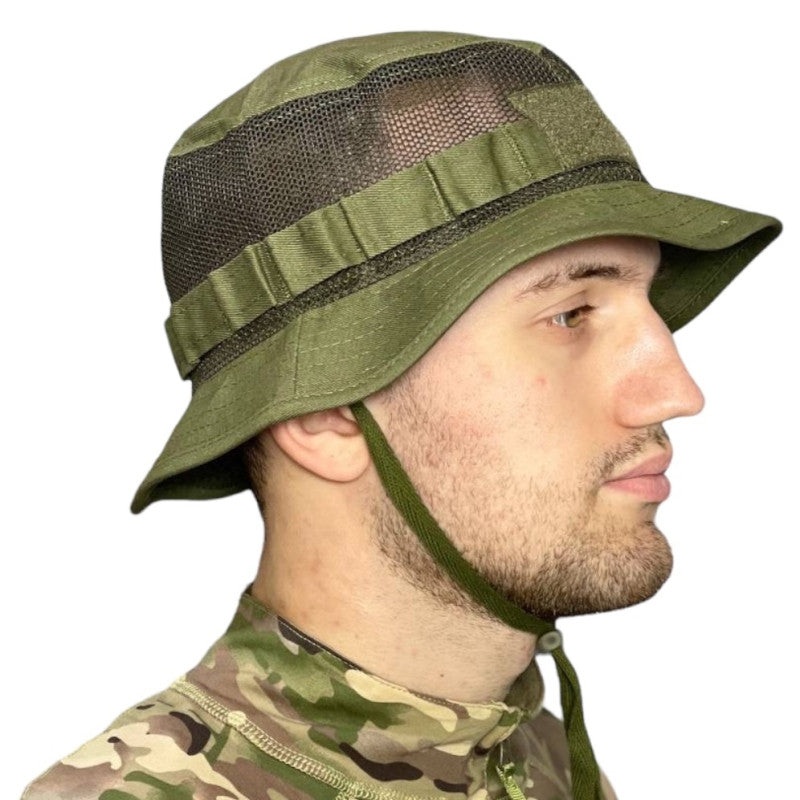 Heavy-Work Olive Mesh Boonie Hat with Chevron Patch