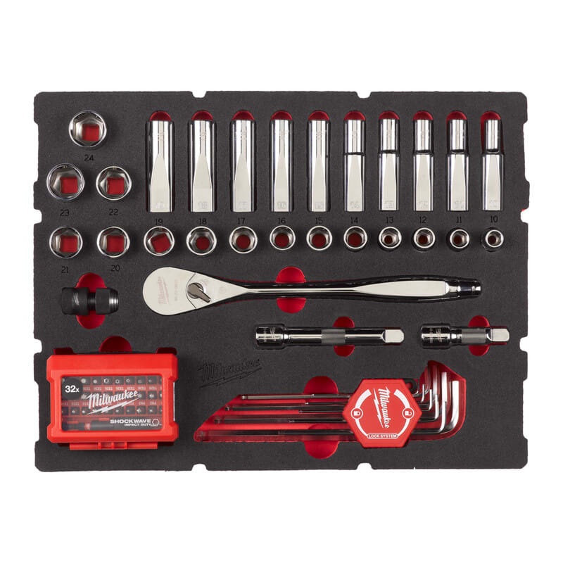PACKOUT Milwaukee Drawer Organizer with 1/2" Chrome Socket Set (70 Pieces)