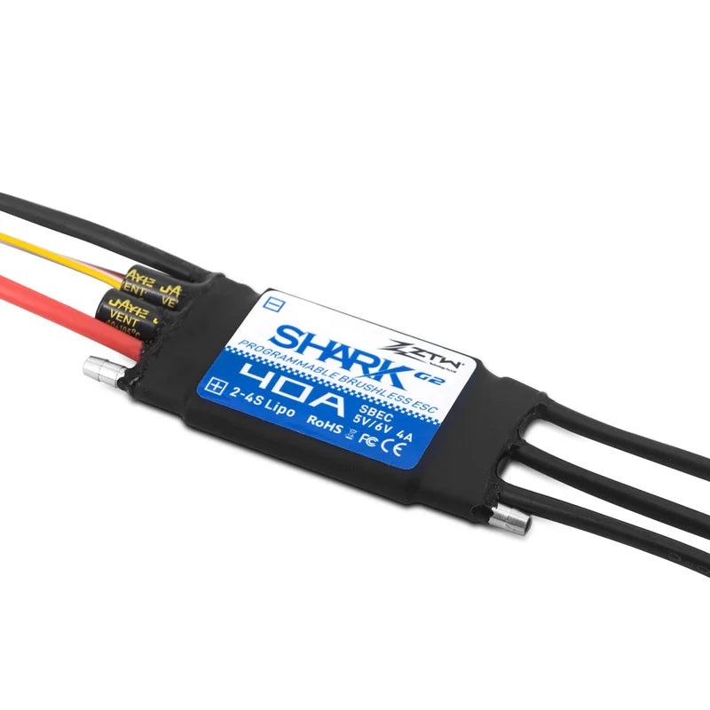 ZTW ZTW-7040210 Shark 40A G2 Brushless Marine Boat ESC, 2-4s Lipo, Adjustable 8A SBEC 69x33x9mm XT60 Plug