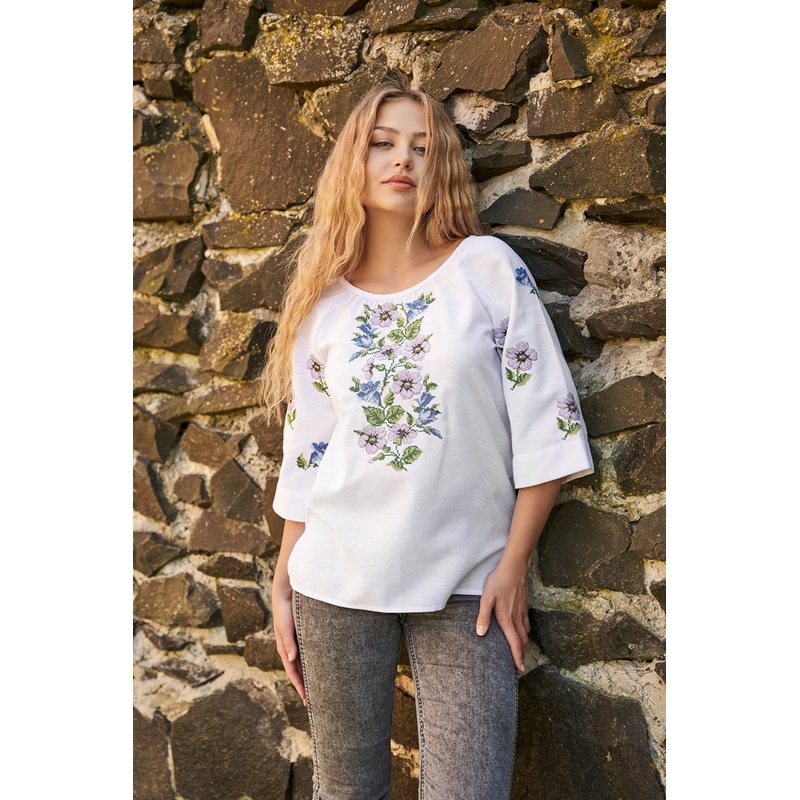 Ukrainian Women's Embroidered Blouse "Barvinok" 3/4 Sleeve