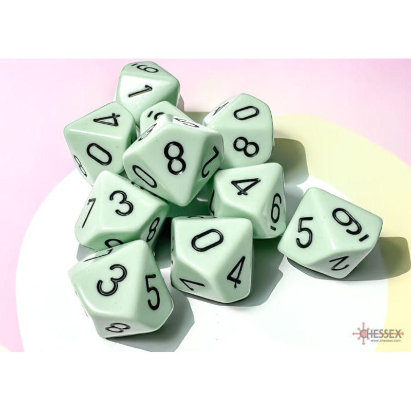 Chessex 25265 Opaque Pastel Green/black Set of Ten d10s