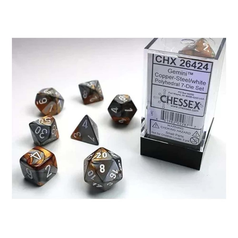 Chessex 26424 Gemini Copper-Steel w/white Classic Poly