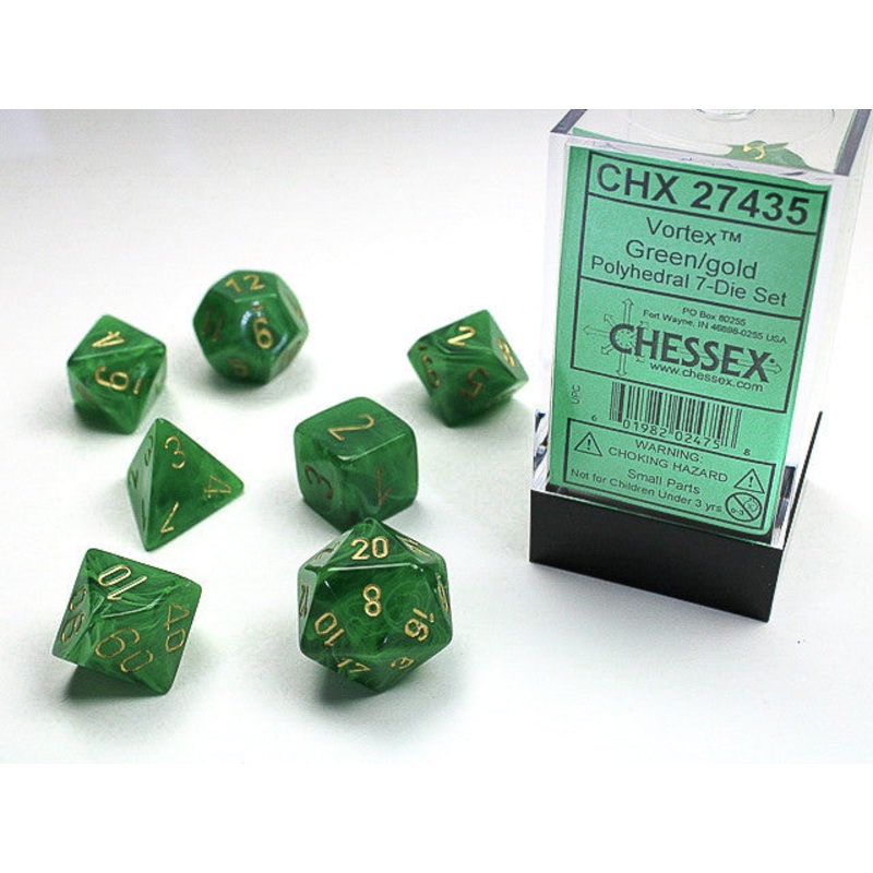 Chessex 27435 Vortex Green w/gold Classic Polyhedral 7