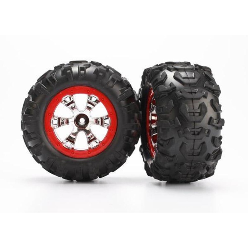 Traxxas 7272 - Geode Chrome Red Beadlock Style Wheels Canyon At Tires (2)
