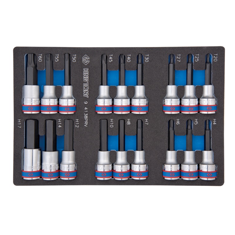 18-Piece 1/2" Socket Set with TORX and HEX, 80mm Length, Fitted Case