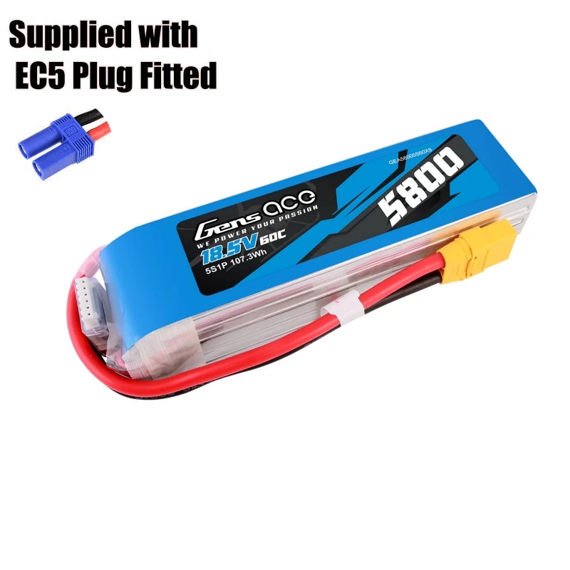 Gens Ace GA5800-5S60-EC5 Gens ace 5800mAh 60C 18.5V 5S1P Lipo Battery Pack with EC5 Plug 669g Suitable for F3A