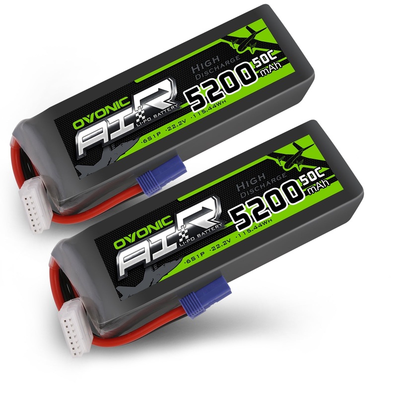 2 OVONIC 6S 50C 22.2V 5200mAh LiPo Battery Pack With EC5 Plug for 1/10 Kyosho Fazer 1/8 TRA XO-1 & E-flite A320neo RC Trucks & Airplanes