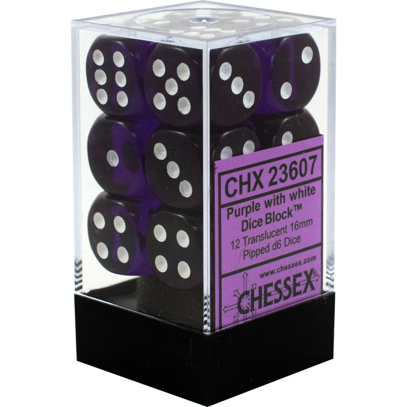 Chessex 23607 Translucent 16mm d6 Purple/white Dice Block (12 dice)