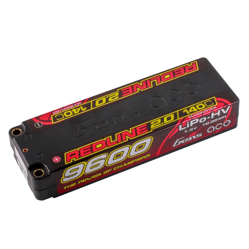 Gens Ace GA9600-2S140-RL2.0 Gens Ace Redline 2.0 9600mAh 2S 7.6V 140C HardCase 58# HV Lipo Battery with 5.0mm bullet 324g 139x47x25mm