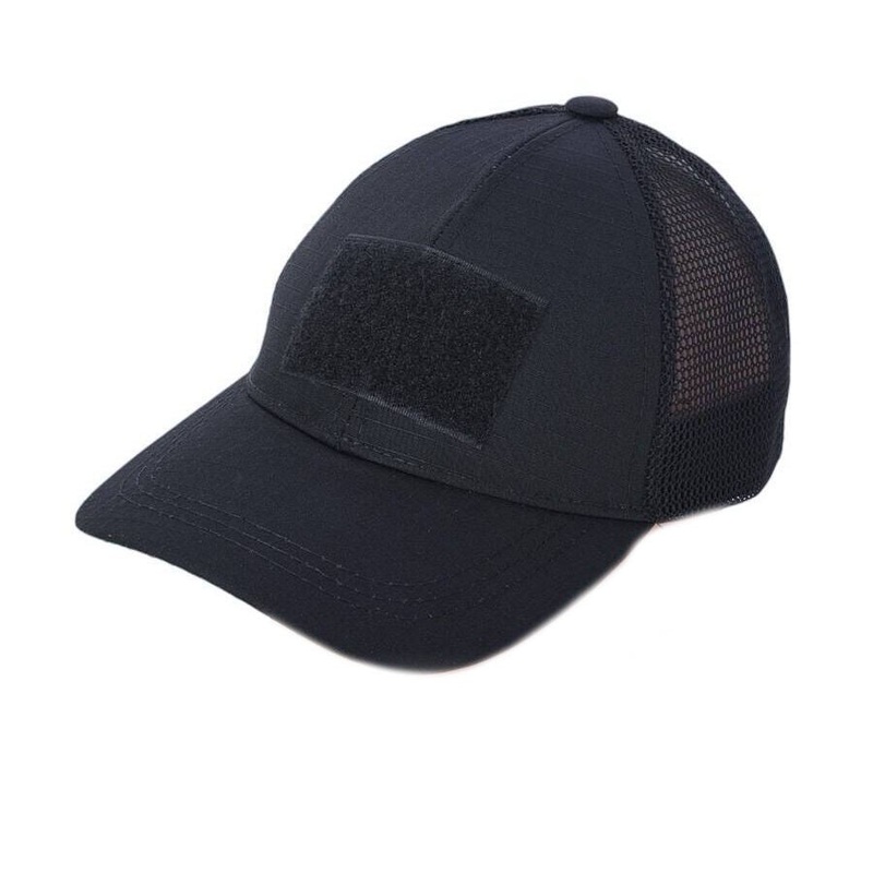 Rugged Cap with Hook and Loop Closure and Mesh in Black