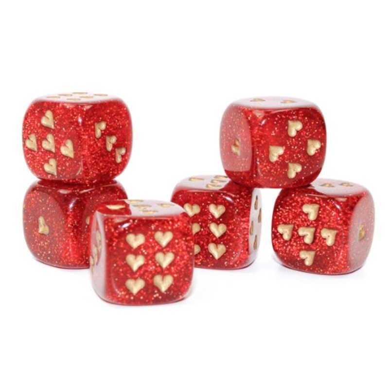 Chessex CHXXH6005 Glitter Ruby Red/Gold w/ Heart Pips Luminary Single D6 Dice (16mm)